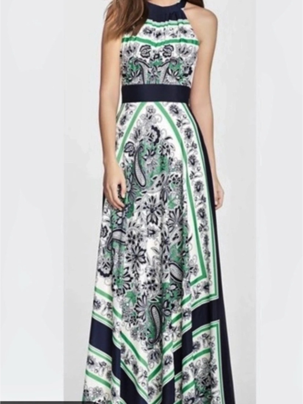 Eliza J Scarf Print Halter Maxi Dress Green & Black